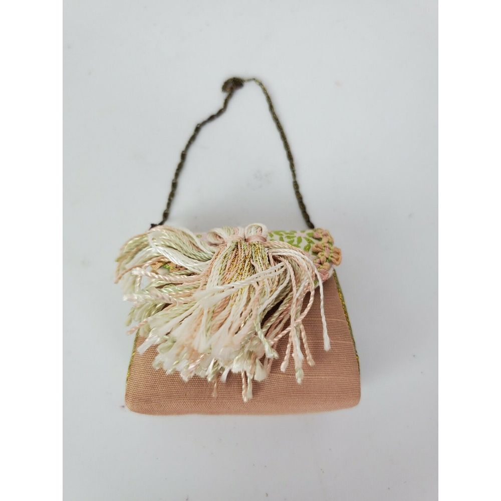 Victorian Purse Ornament Pink‎ Tassels Flowers Christmas